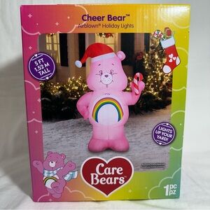 Care Bears Cheer Bear 5ft Inflatable Santa Hat Candy Cane Christmas Holiday Yard